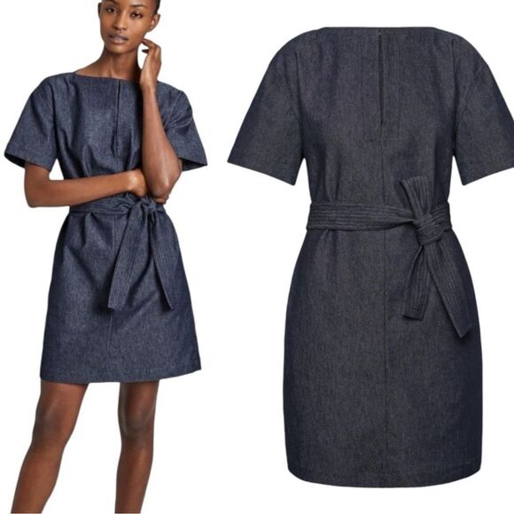 Theory Classic Jean Dark Denim Shift Mini Dress Sz 10 - Picture 16 of 16